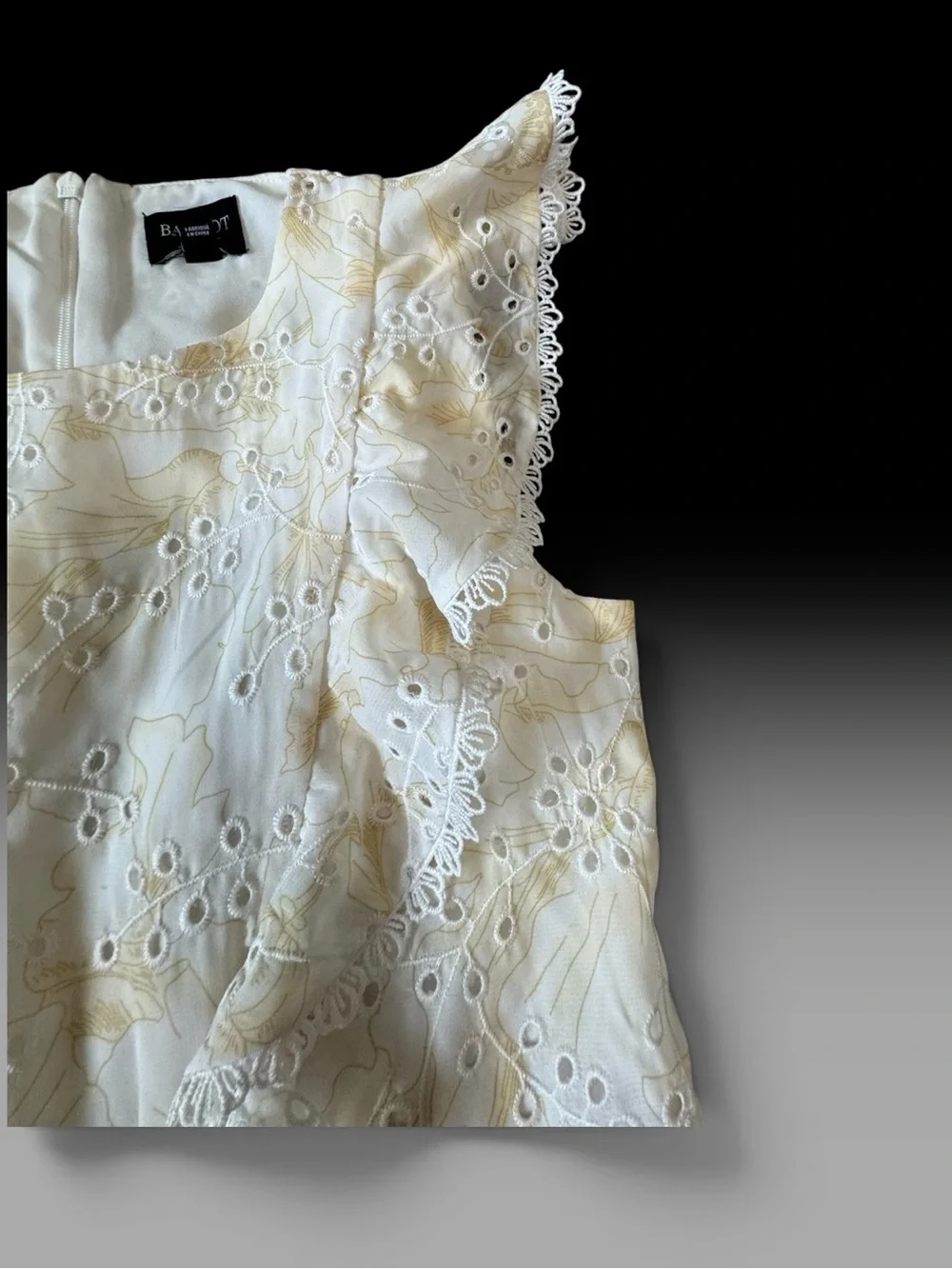 Bardot Junior Australian Designer Cream/Yellow Eyelet Lace Ruffle Dress Coquette